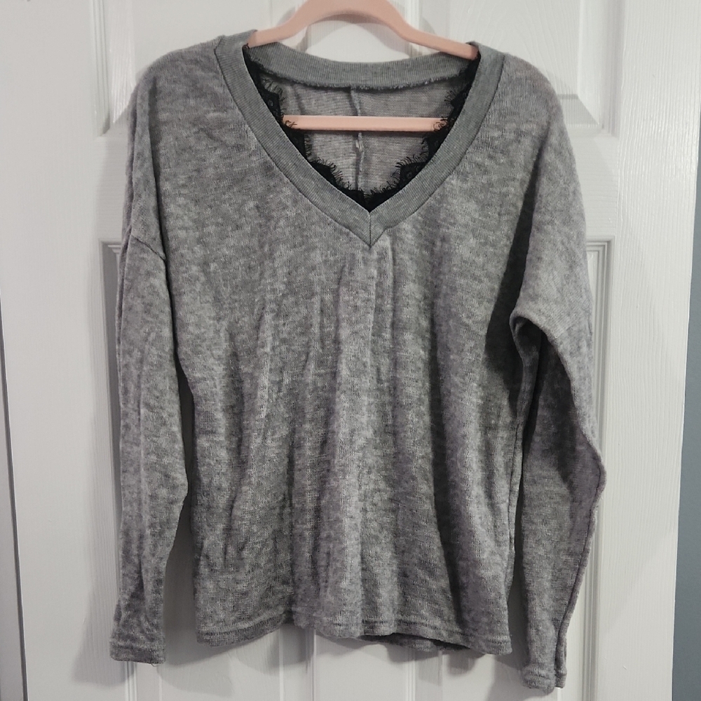Cozy Gray V-Neck Knit Top